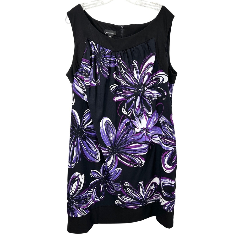 ALYX Plus Size 18W Dress Black Purple Floral Sleeveless Office Career 1773